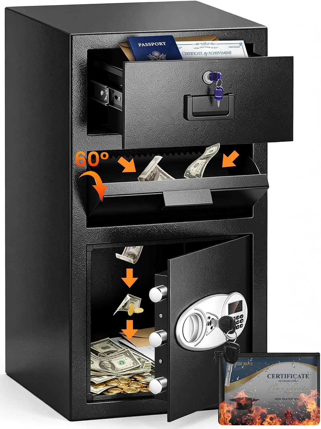5.8 Cuft Large Depository Drop Safe with Digital Keypad & Drawer