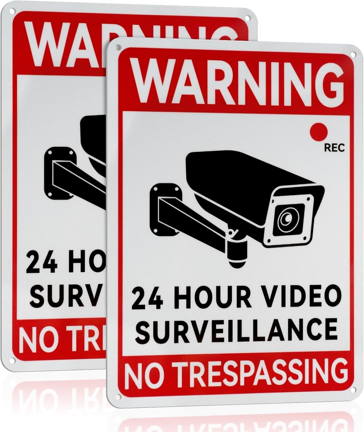 10" x 7" Reflective Camera Warning Signs - 2 Pack for Business & Home Security