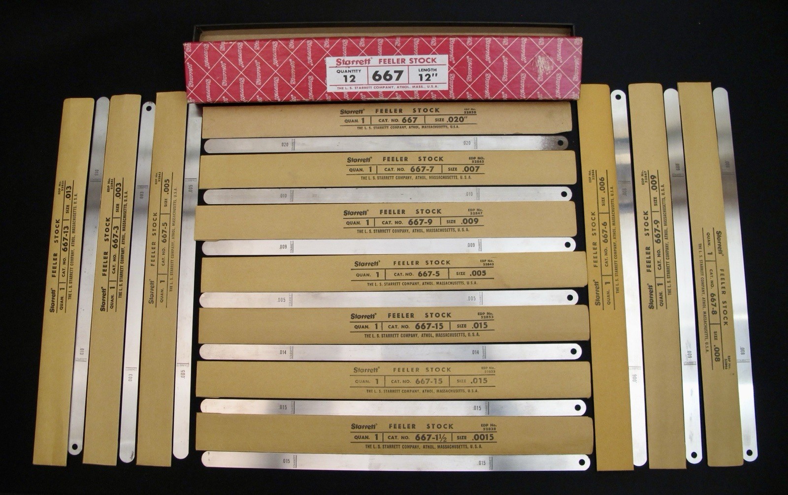 Vtg "L.S. Starrett Co." #667 Thick Feeler Gage Stock 12" Long Machinist Tool Set