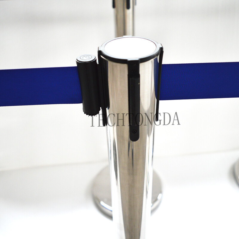 6PCS Stanchion Posts Queue Pole Retractable Blue Belt Crowd Control Barrier