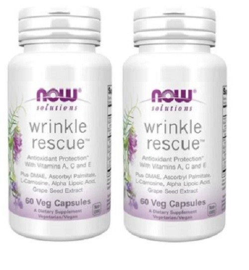 2 x NOW FOODS Wrinkle Rescue 60 Veg Caps, Clearance for Best By 04/2026