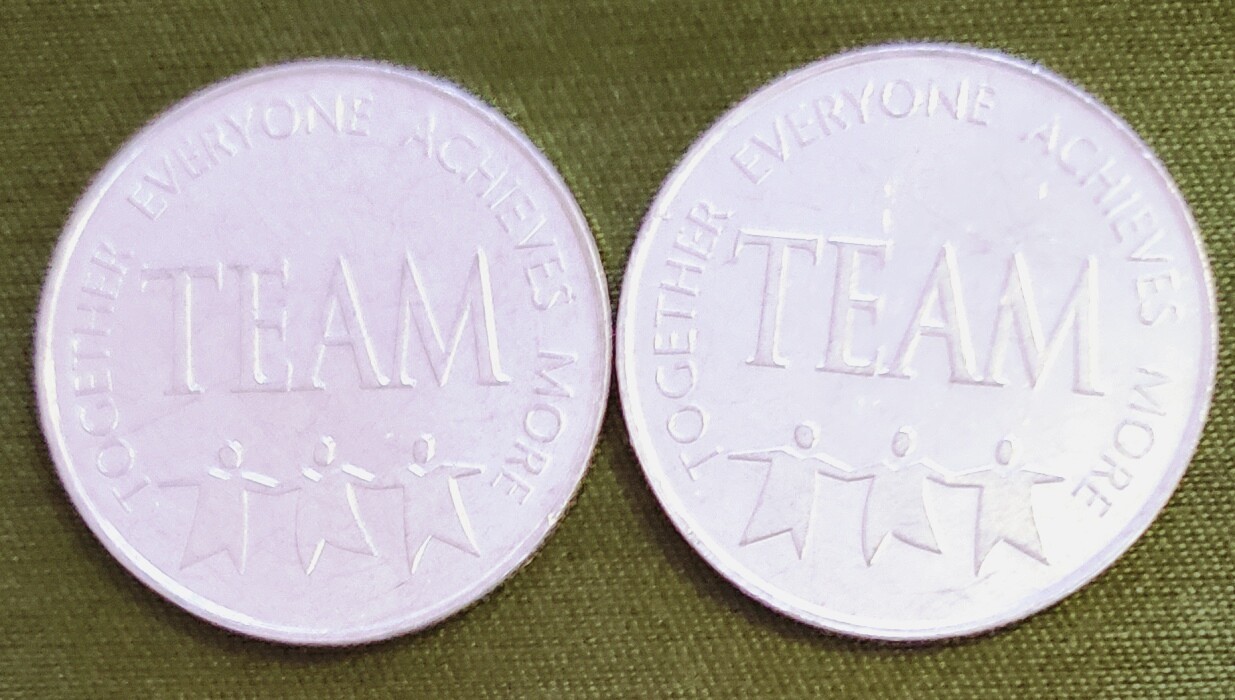 Pair of Small Silver-Tone Tokens "TEAM" Baudville