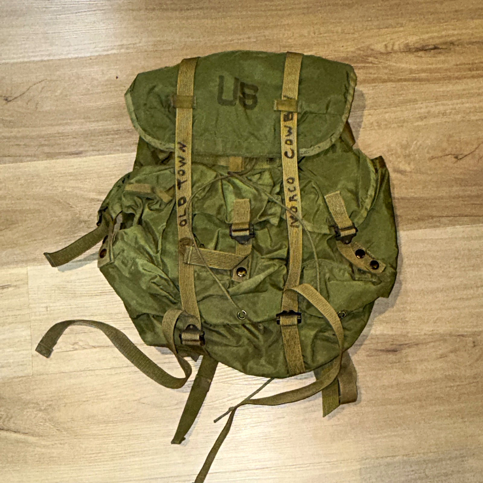 US Military Original OD Green Field Pack/Rucksack Backpack w/ Straps, US Marked