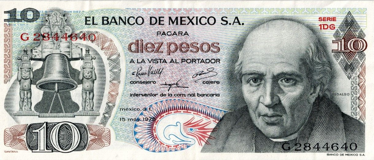 1975 MEXICO Crisp Uncirculated 10 Pesos Banknote!