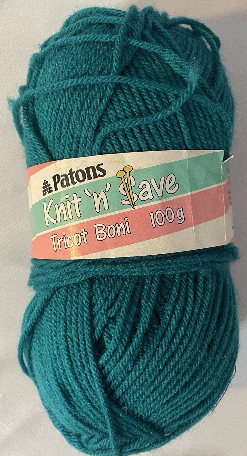 Vtg Patons Knit N Save 6352 Teal Acrylic Tricot Boni Dye Lot #3