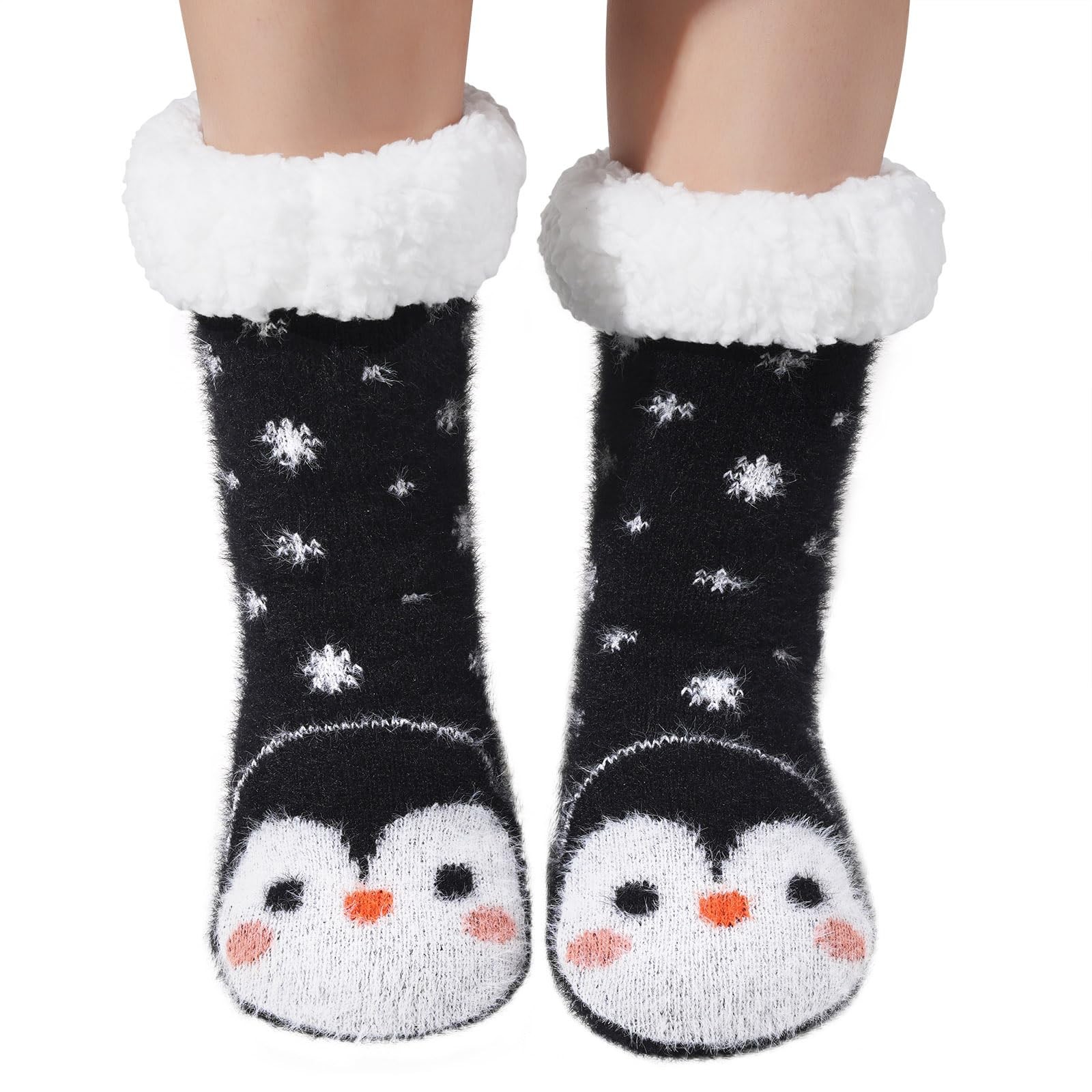 Cat Fuzzy Slipper Socks with Grips for Womens Winter Non Slip Fluffy Cozy War...