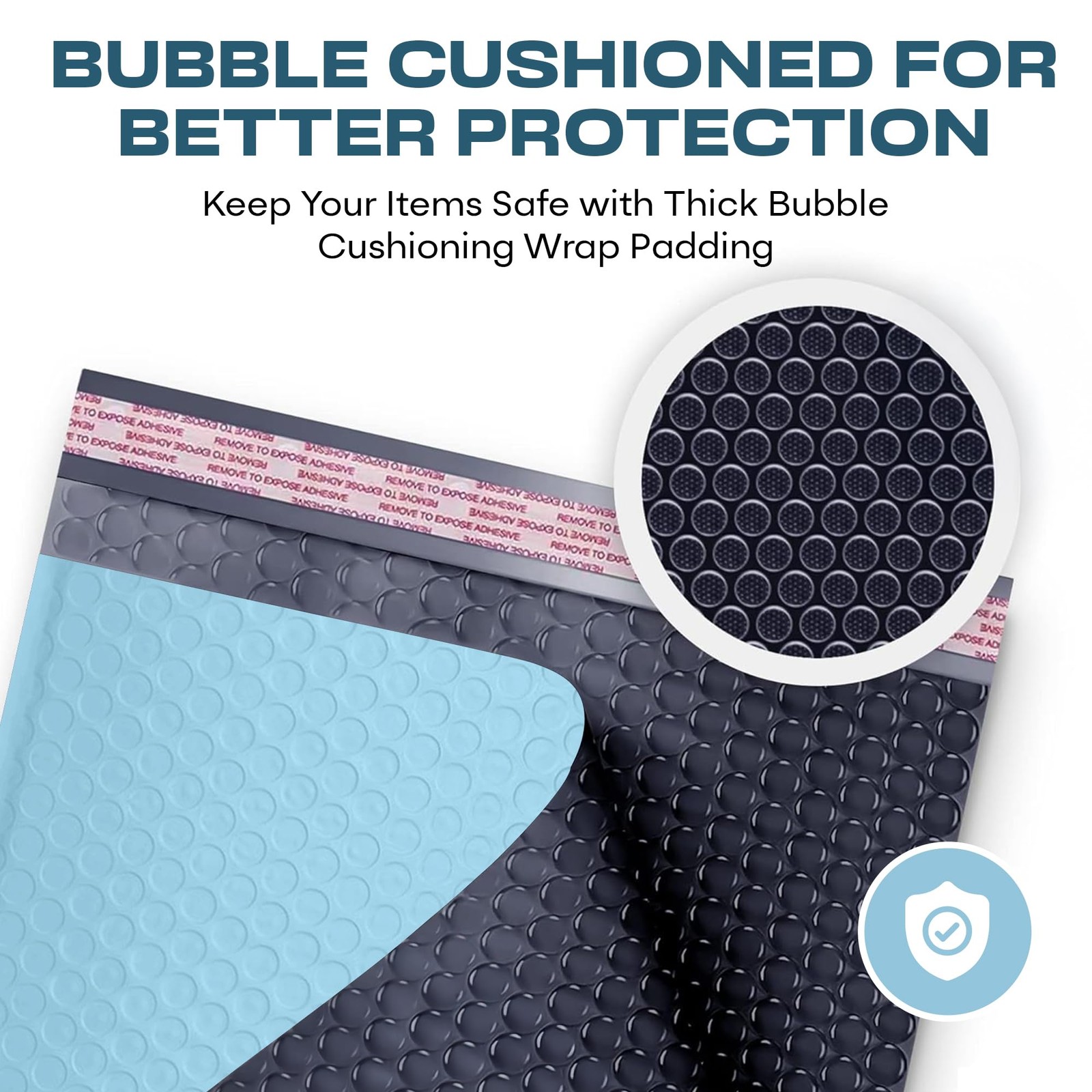 Light Blue 10.5x16 Inch Large Poly Bubble Mailers #5 | Padded Envelopes with Sel