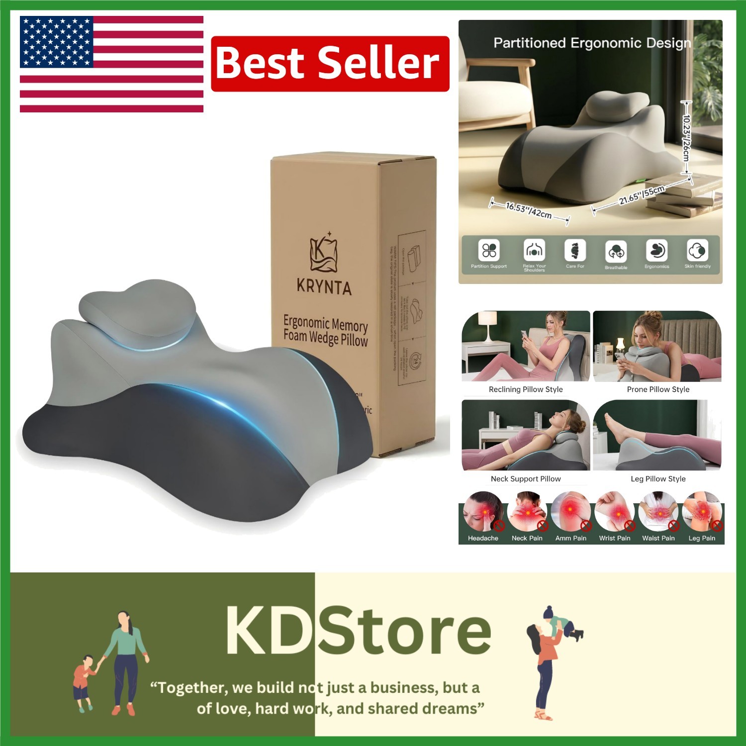 Memory Foam and Cotton Wedge Pillow - Ideal for Relaxation & Support