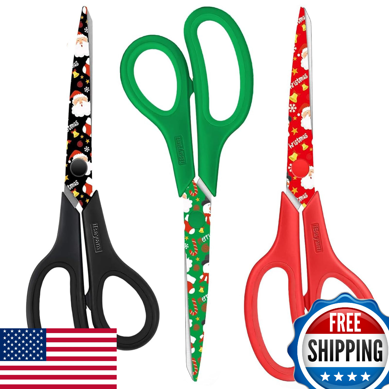 iBayam 3-Pack 8" All-Purpose Scissors for Craft, Scrapbook, Construction, Gifts