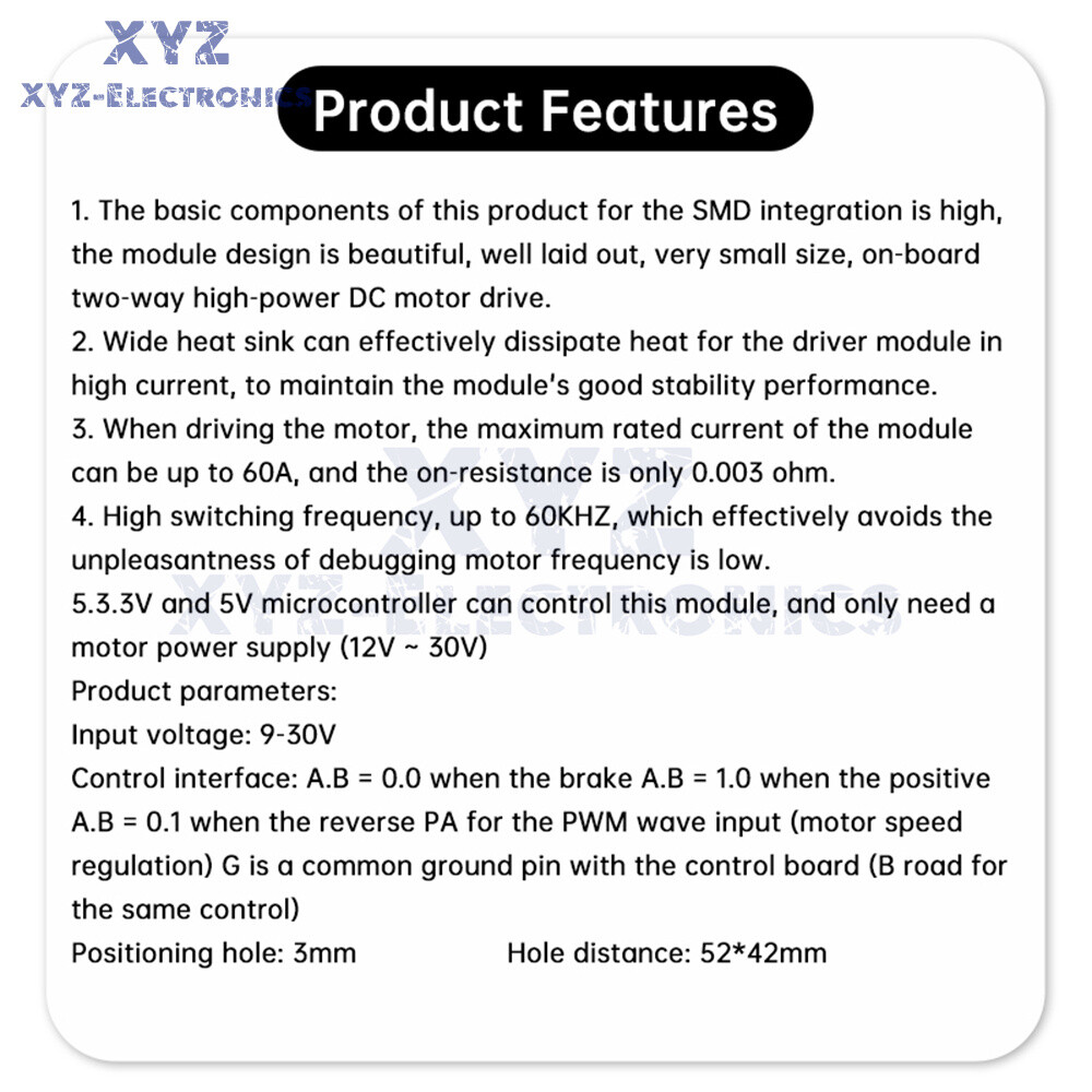 9V-30V 60A Dual PWM DC Motor Driver Module High Power H-Bridge Speed Controller