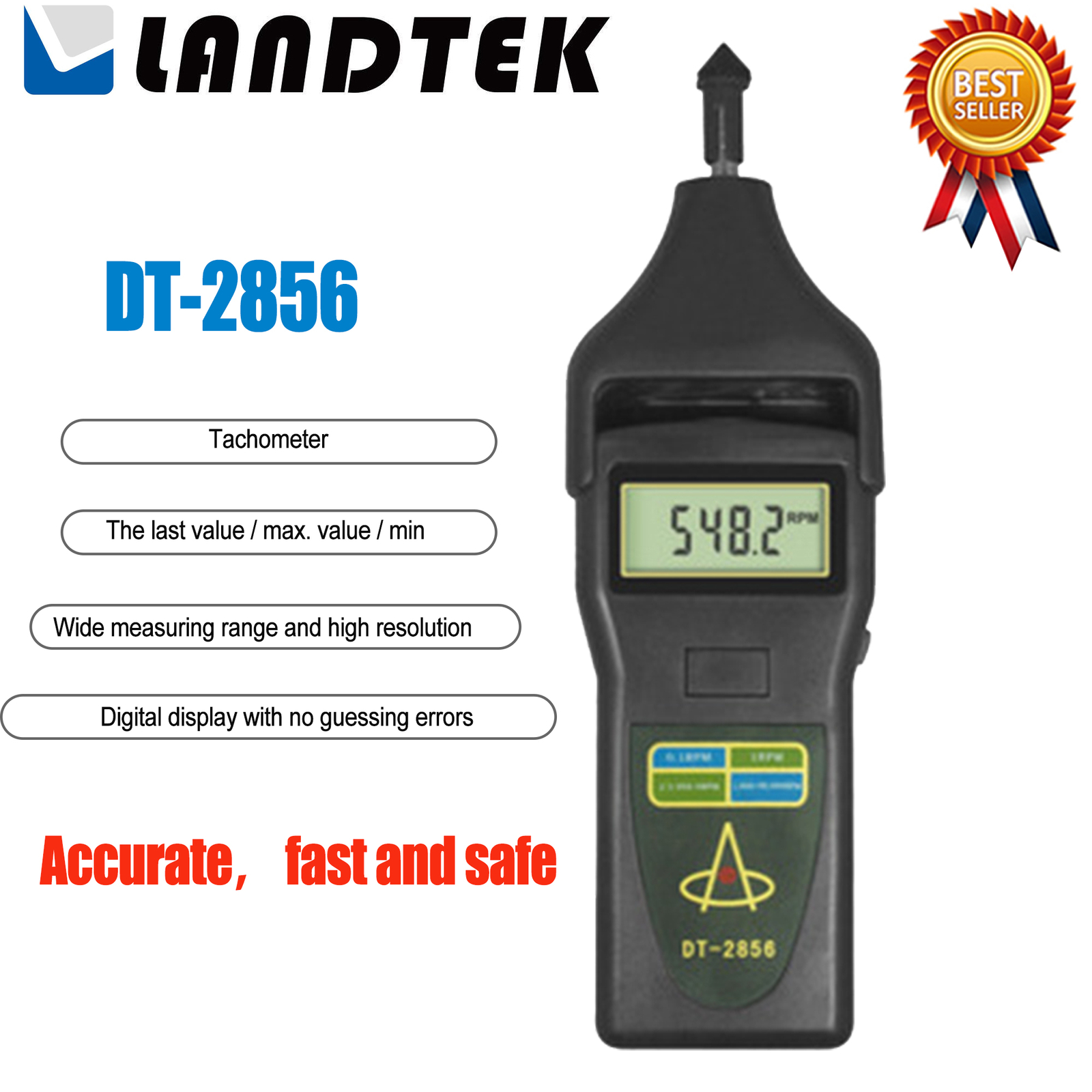 LANDTEK DT-2856 Digital Photo Contact Tachometer Laser RPM Meter Speedometer