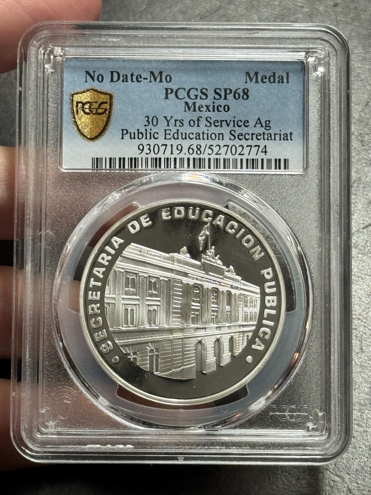 RARE Mexico 30 Yr Service Public Education Secretariat Silver Medal PCGS Pop 1