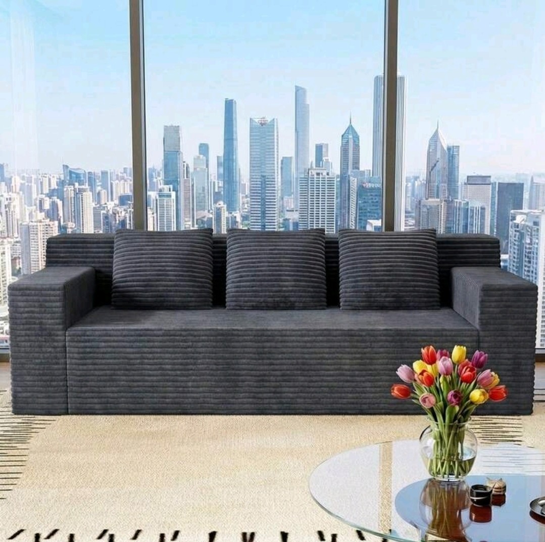 Charcoal Corduroy Modular Sofa | 3-Seat | Includes Pillows | Modern