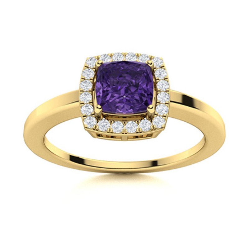Cushion Natural Amethyst Sterling Silver Womens day Boho Halo Ring Jewelry