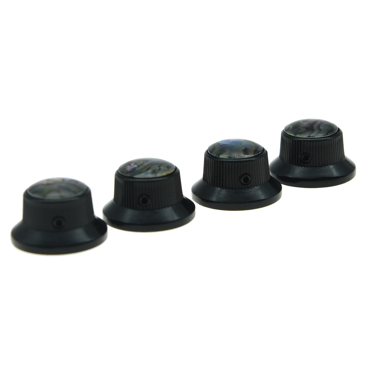 4-Pack Black Abalone Top Guitar Metal Top Hat Bell Knobs for 6mm Pots Set Screw