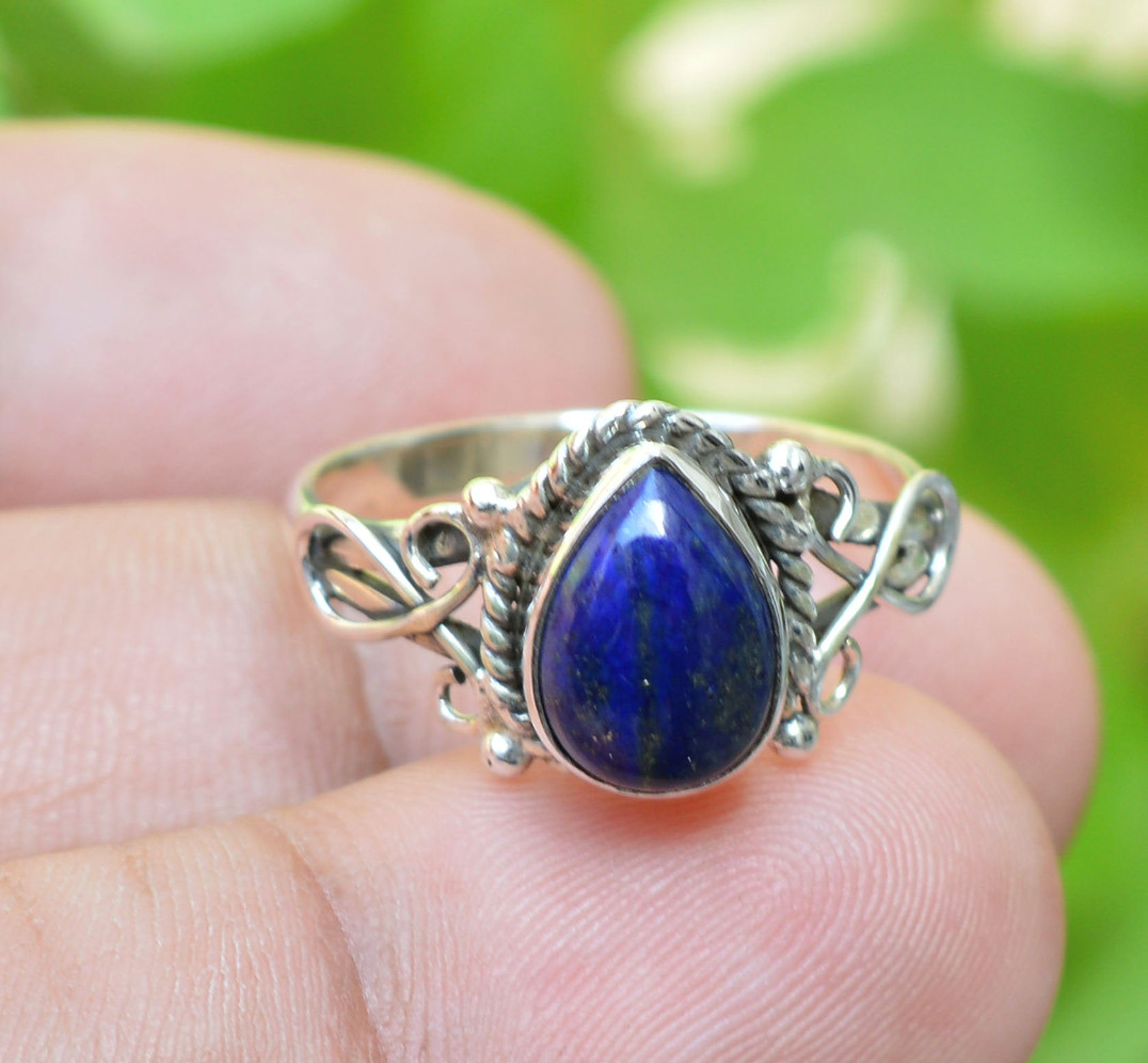 Natural Lapis Lazuli Gemstone Ring 925 Sterling Silver Anniversary Gift Ring