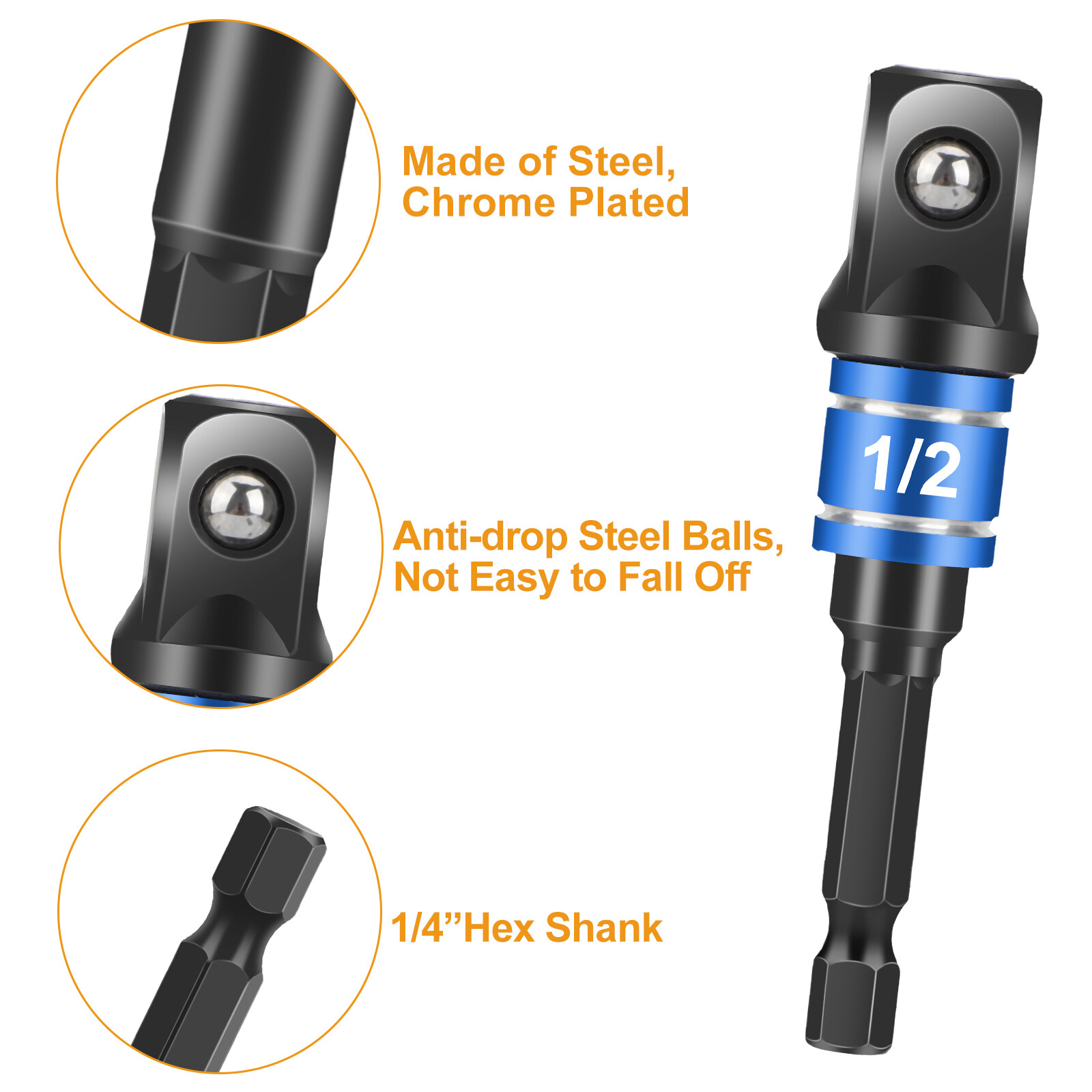 4Pcs 105°Right Angle Drill Attachment Impact Grade Socket Adapter 1/4" 3/8" 1/2"
