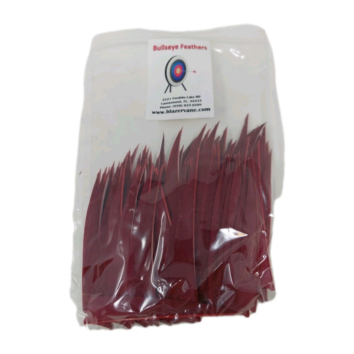 100pk Bullseye Archery Feathers 4" Right Wing: Shield Solid Deep Red Crimson