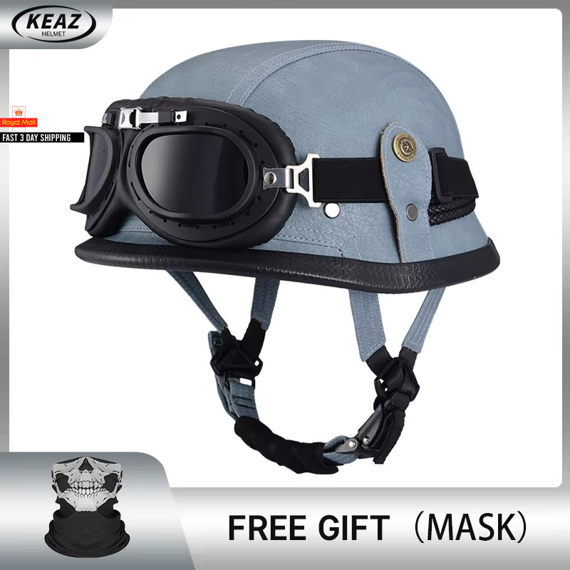 Factory Price Motorcycle German Style Leather Half Face Helmet DOT Approved Cap1