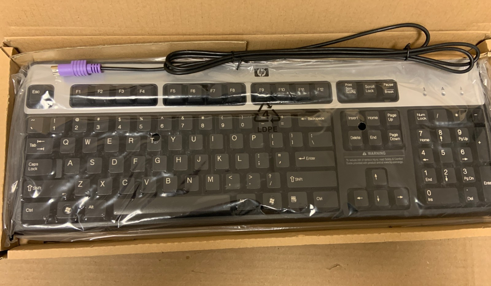Brand New HP Keyboard PS/2 Wired Hewlett Packard Black /Silver Genuine HP