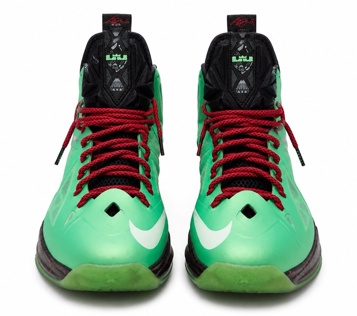 Nike LeBron X Men’s Mid Top Basketball Sneakers Lace Up Green Red Black