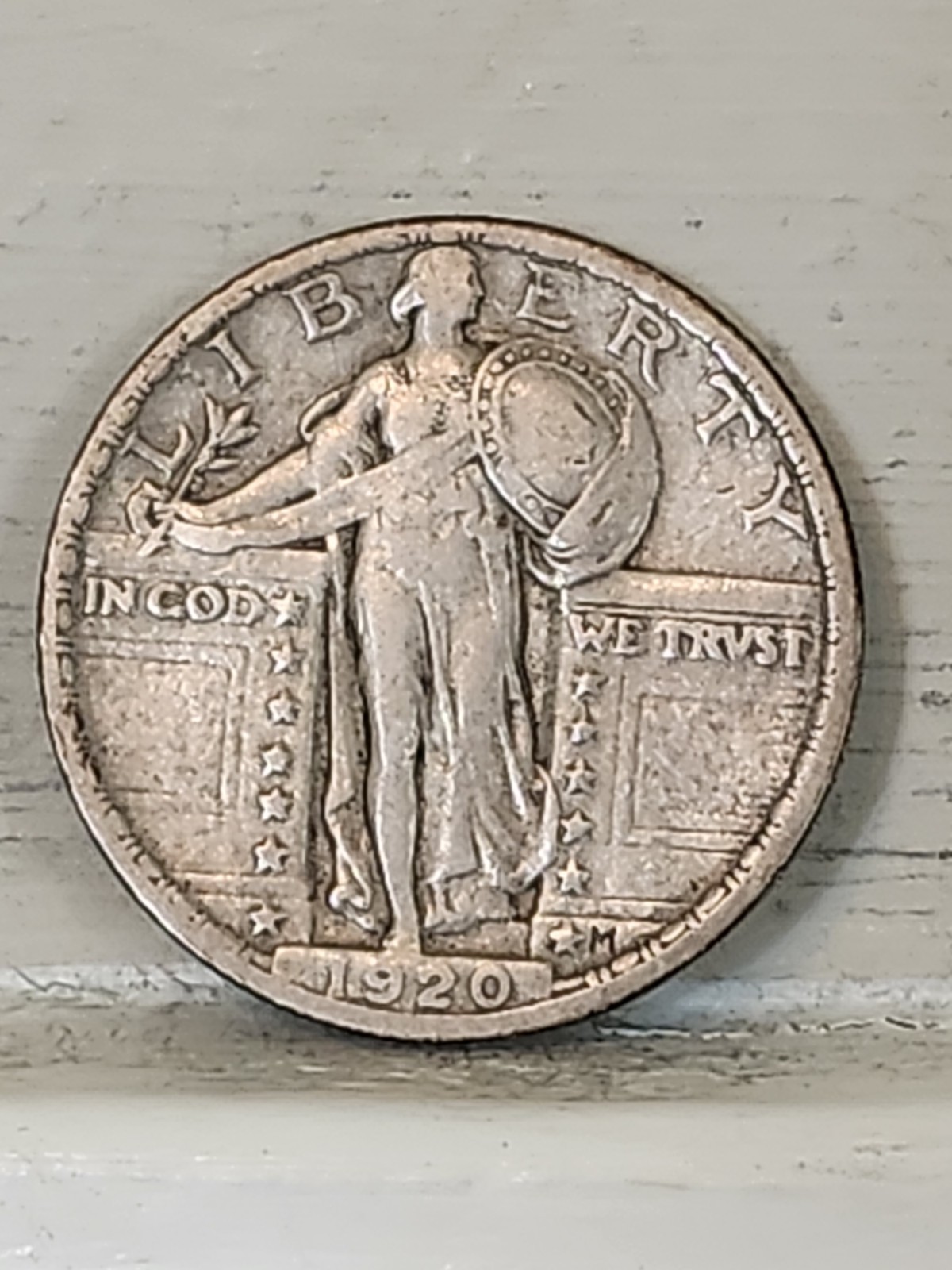 Original 1920p Standing Liberty Quarter In VF.  Nice Patina And Bold Date.