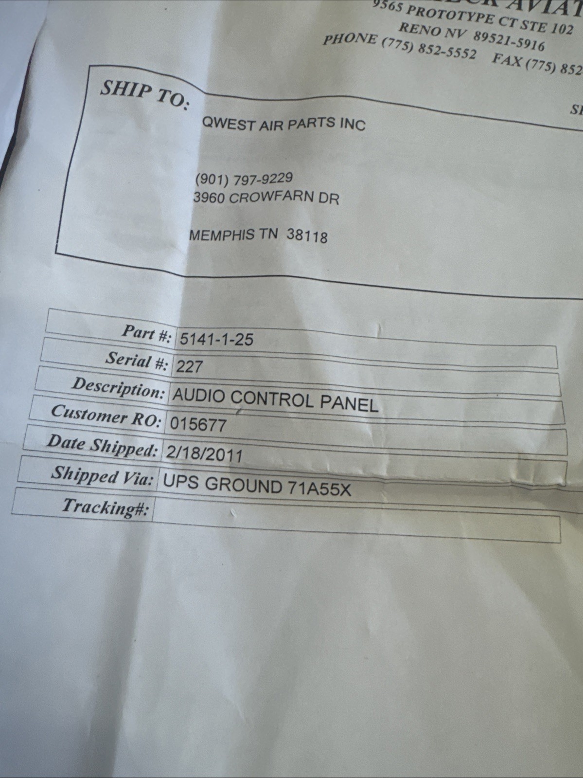 Avtech Audio Control Panel 5141-1-25 *AS REMOVED* bin29