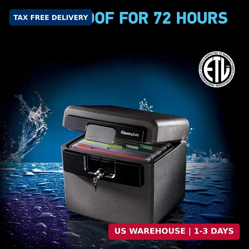 Black Fireproof and Waterproof Safe, File Folder and Document Box with Key Lock,
