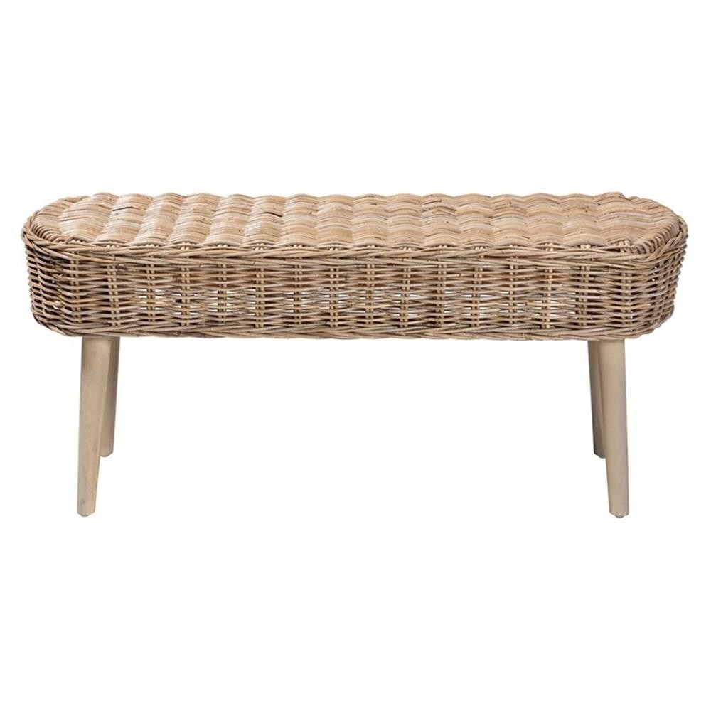 bali & pari Raisa Natural Kubu Rattan and Gray Acacia Wood Accent Bench