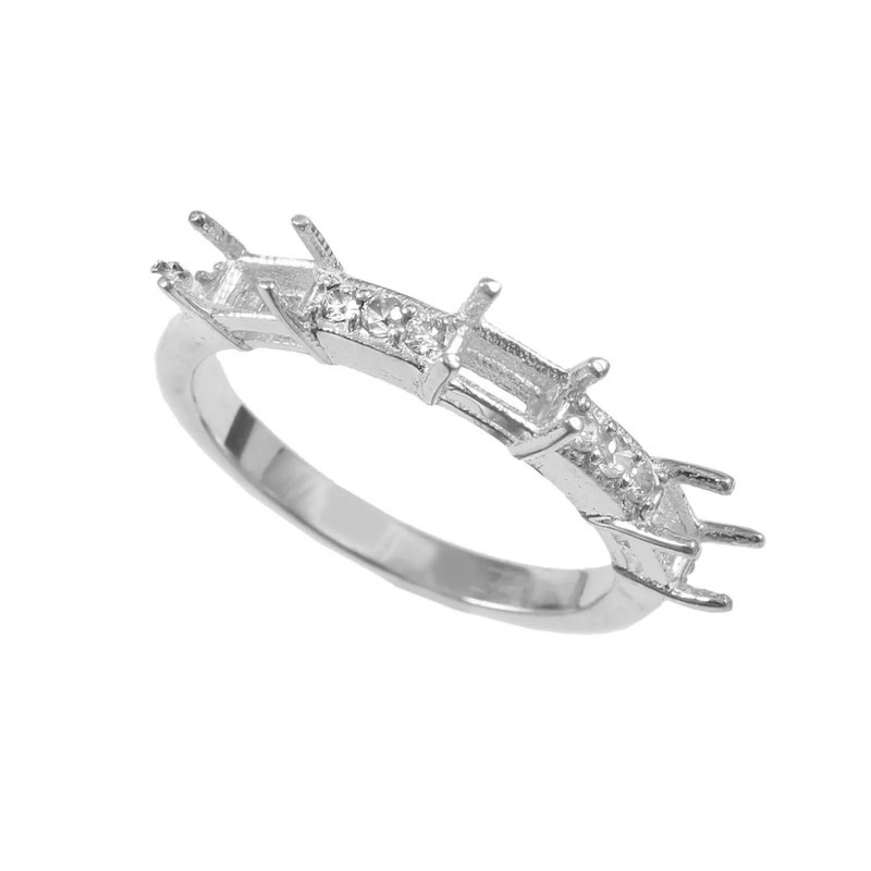 5x3mm Octagon Semi Mount Ring 925 Sterling Silver CZ Accent Setting