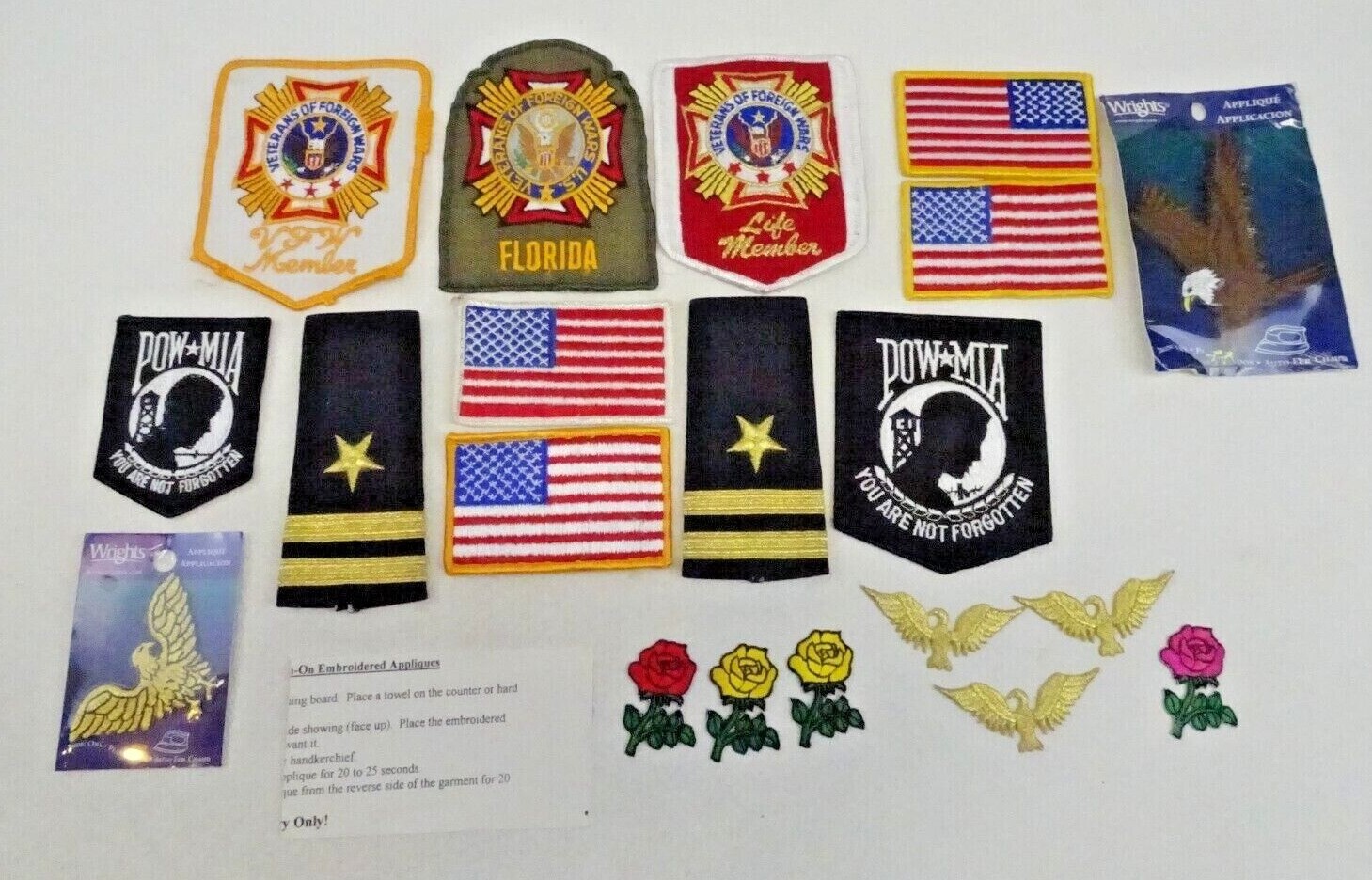 Lot 19 Military Patriotic VFW Florida Eagle Flag POW MIA Patches