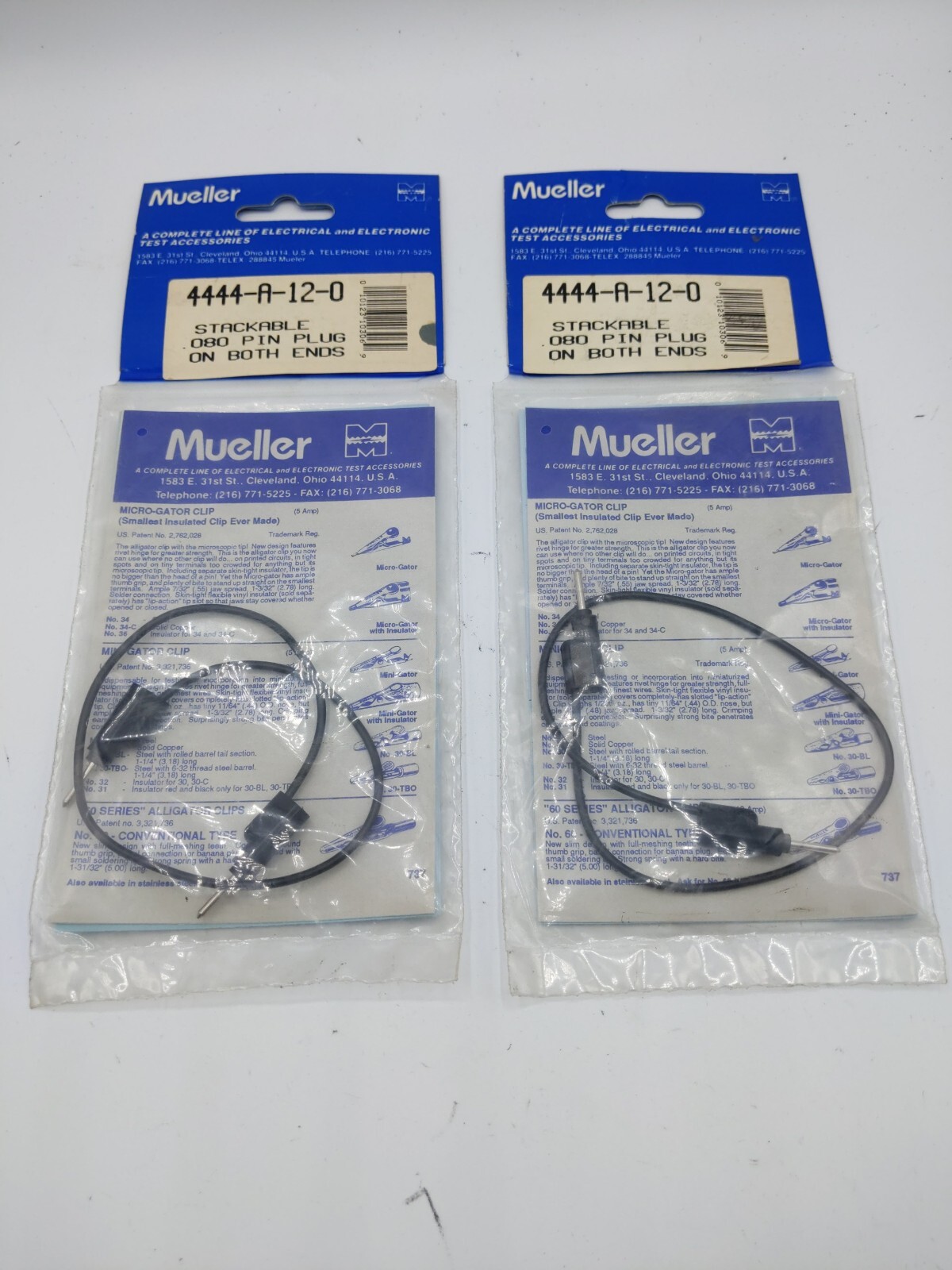 2 Mueller 4444-A-12-0 Stackable .080 Pin Plug Both Ends