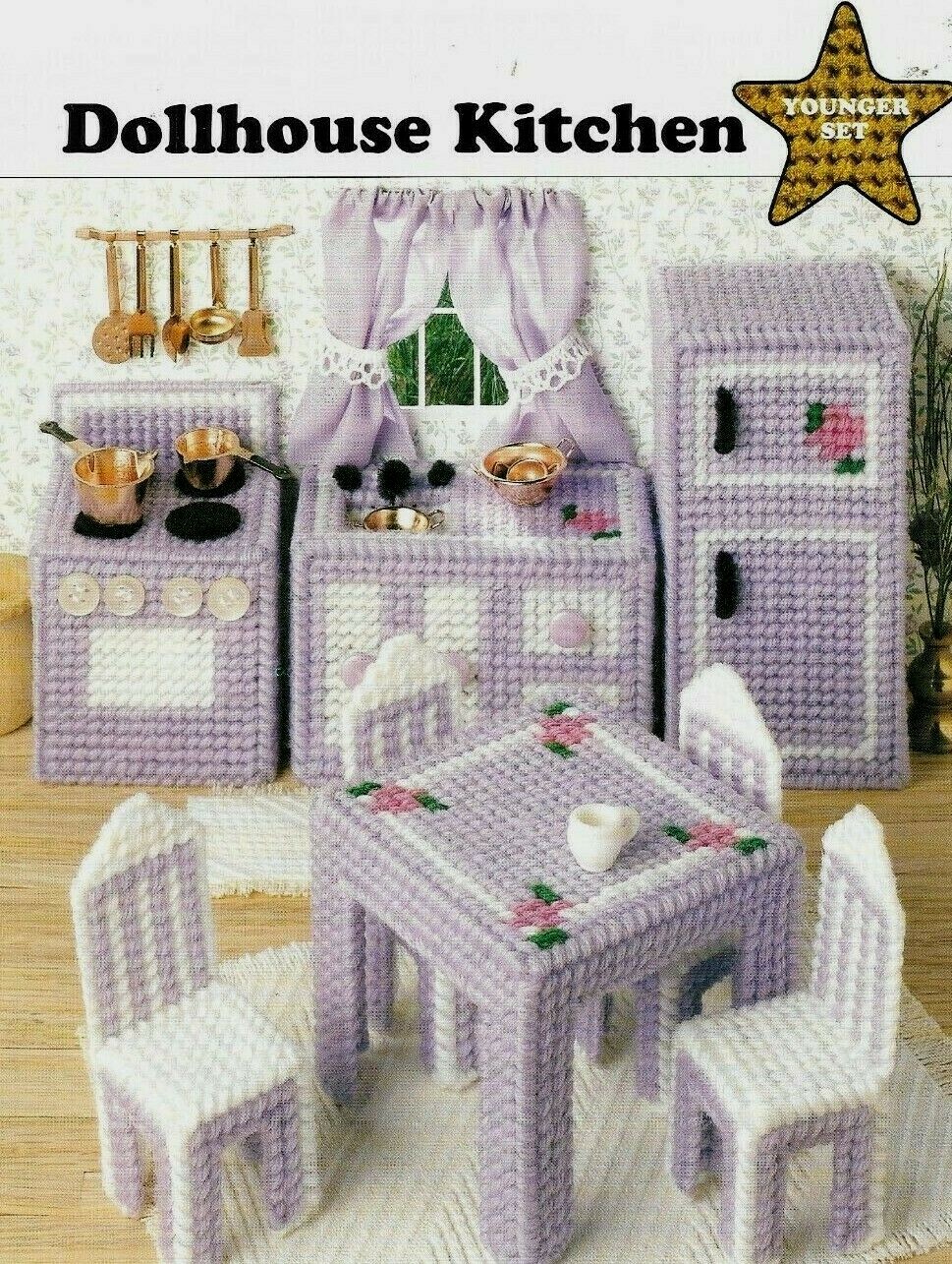 NEW DOLLHOUSE KITCHEN SET FURNITURE PLASTIC CANVAS PATTERN INSTRUCTIONS