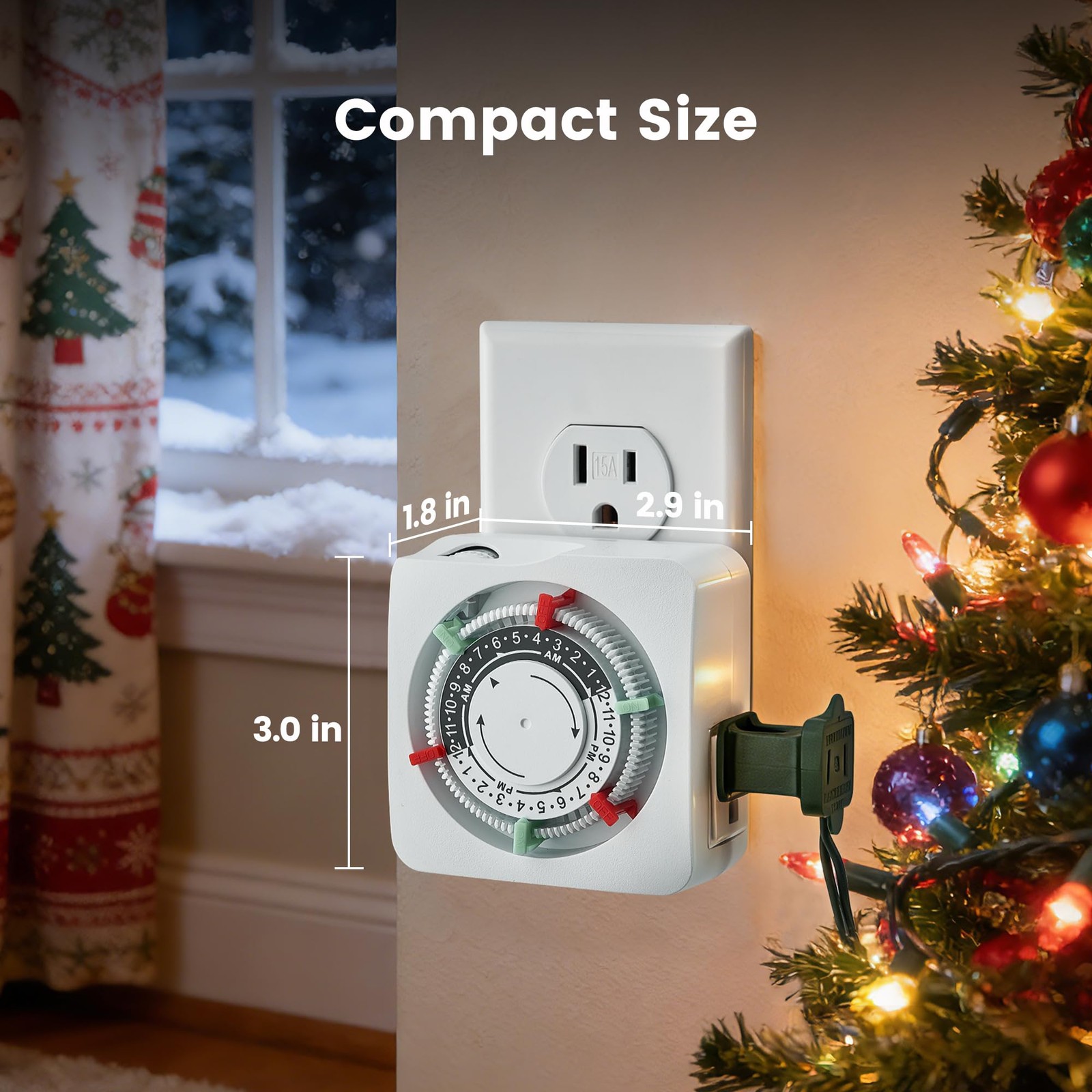 Mechanical Timer with 2 Grounded Outlets, Indoor Electrical Plug in Timer with T