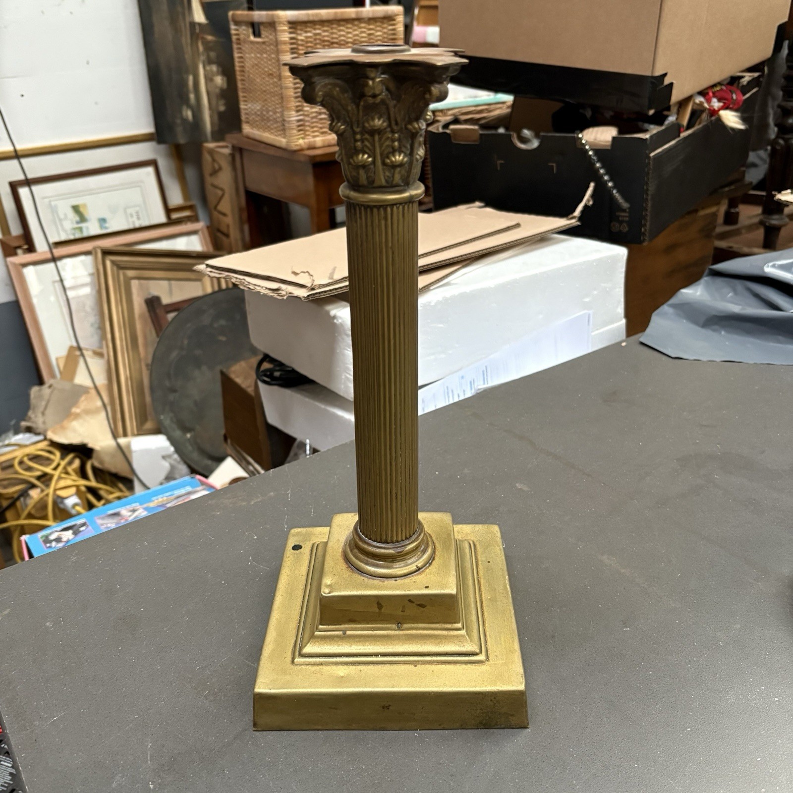 Antique Brass Corinthian Column Oil Lamp Base