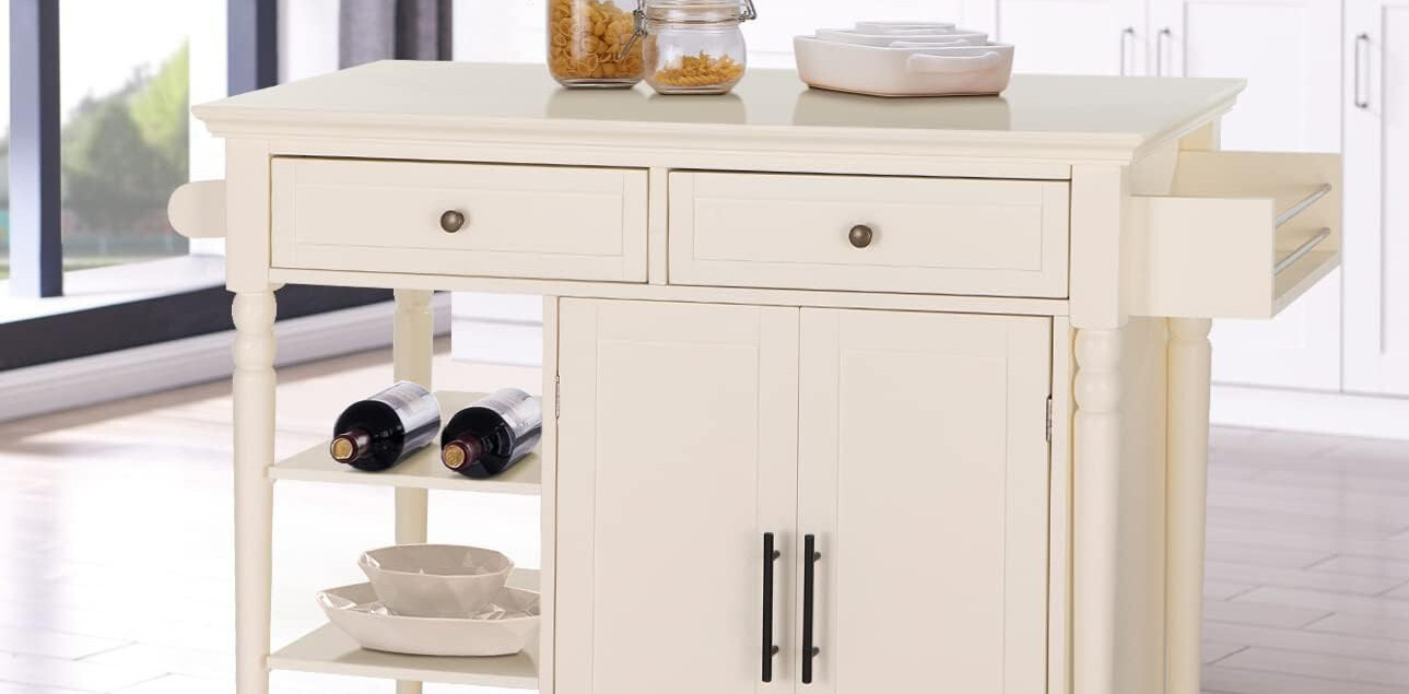 Kitchen Island Cart with Storage Cabinet on Wheels & Towel Rack & Spice Rack