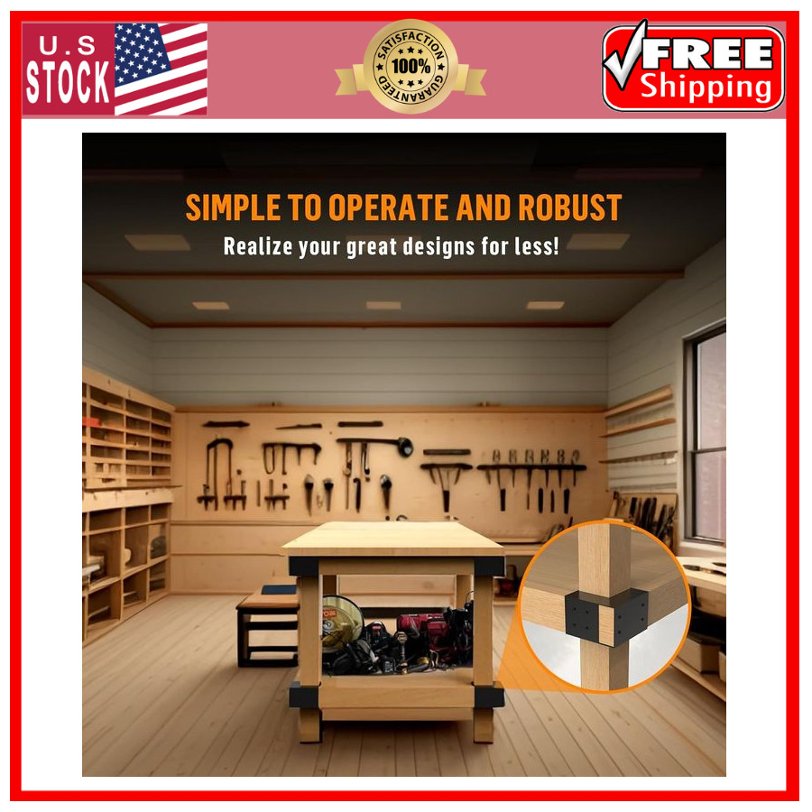 4 Pack Heavy Duty Workbench Bracket Kit for 4x4 2x4 Lumber DIY Garage Table