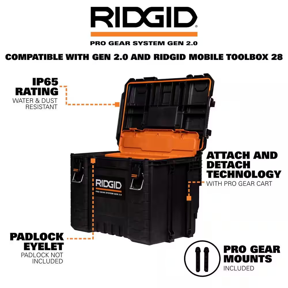 Pro Gear System Gen 2.0 Stackable XL Tool Box, Durable Power Tool Case, and Comp