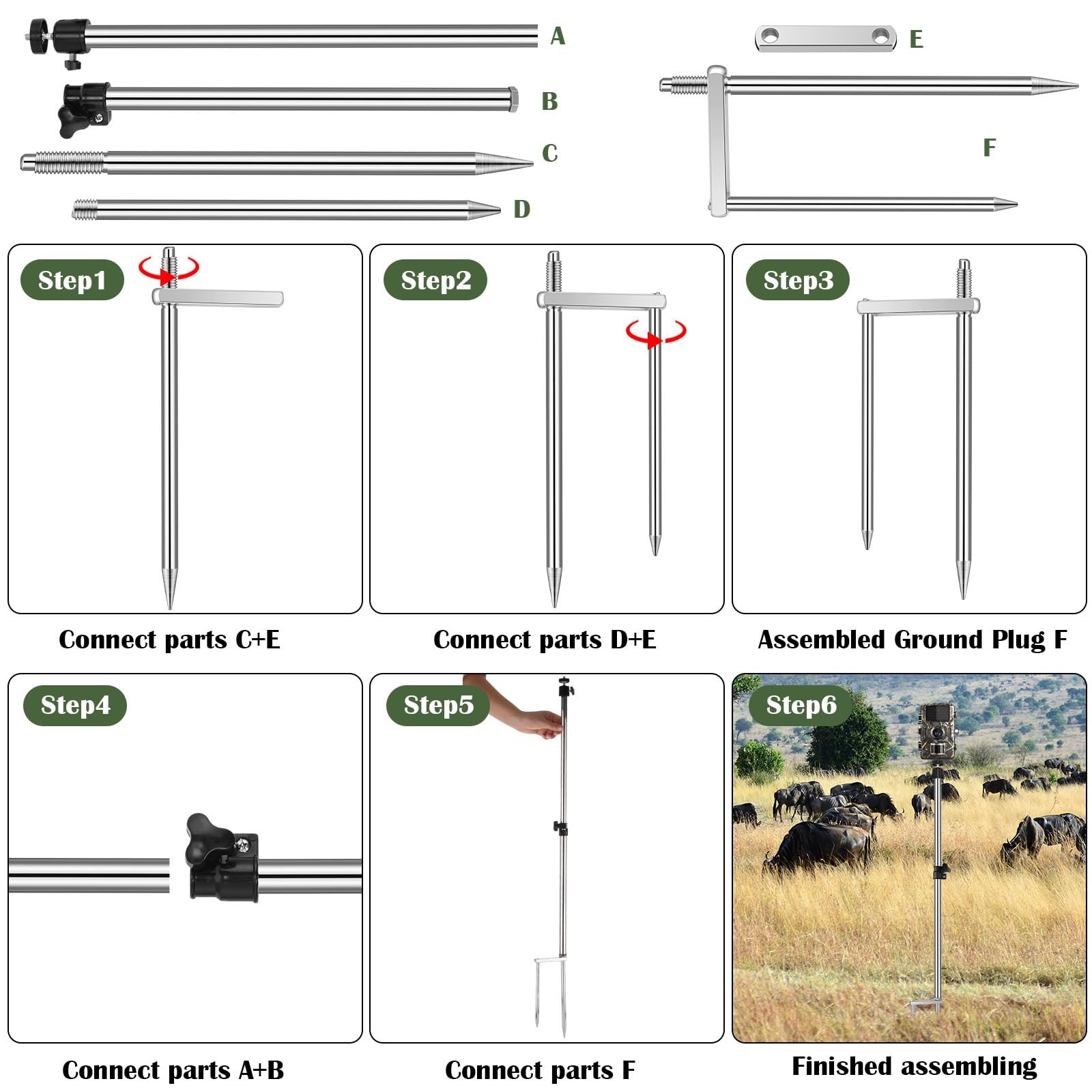 1 Pack Trail Camera Stand Mount Foldable Stainless Steel Game Camera Stand Br...