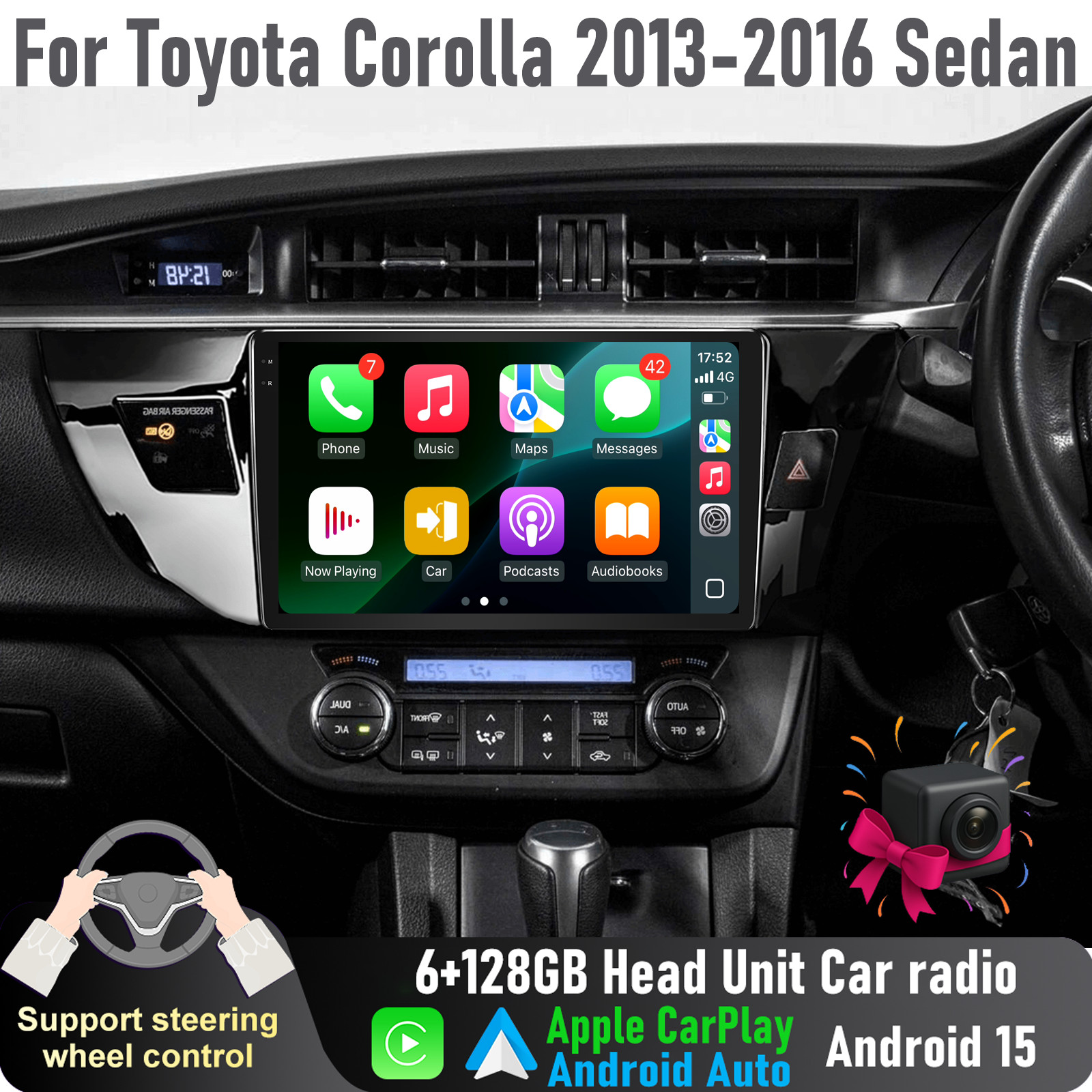 10" Apple CarPlay 6+128GB Head Unit Car radio For Toyota Corolla 2013-2016 Sedan