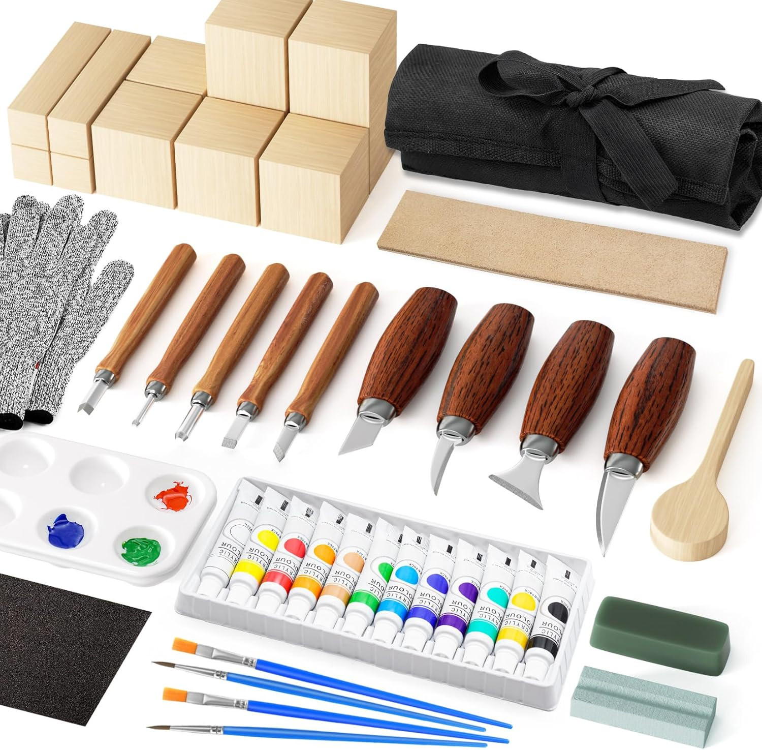 Professional Wood Carving Kit with Tools, Knives, Blocks, and Accessories