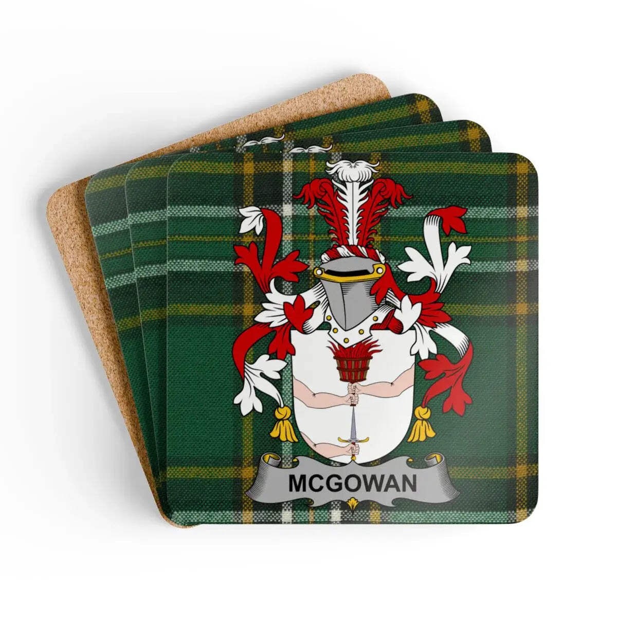 McGowan Irish Family Crest Tartan Coaster Set
