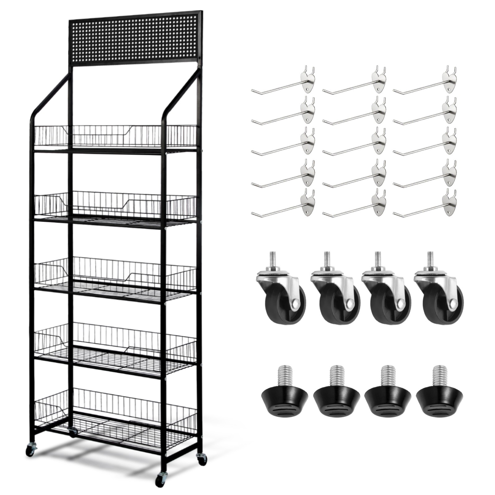 Retail Display Shelves with Wheels，Supermarket Snack Organizer for Candies