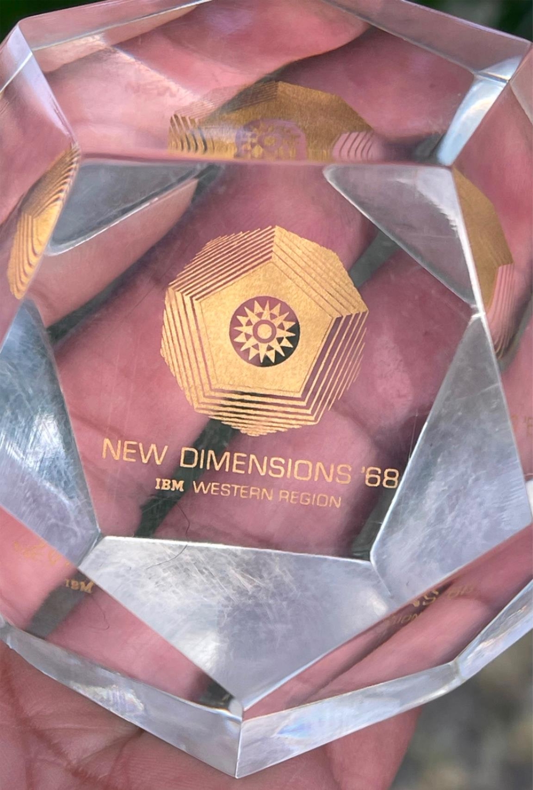 Vintage 1968 IBM Lucite Paperweight NEW DIMENSIONS WESTERN REGION