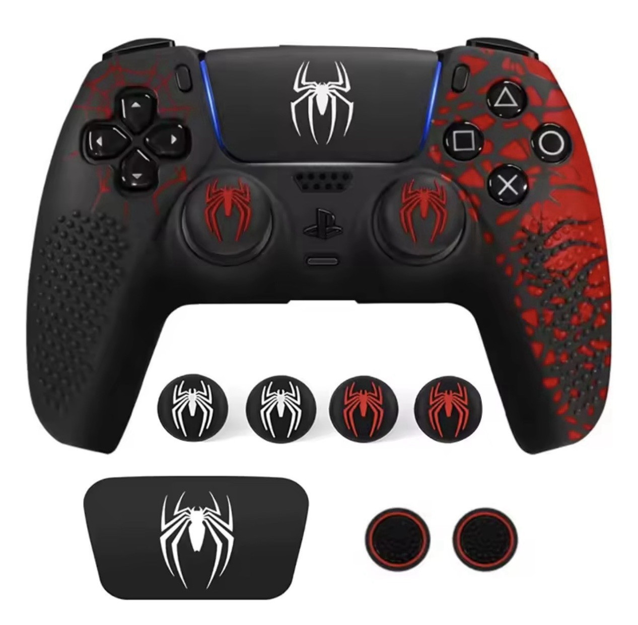 Spider-Themed PS5 Controller Skin Set Black/Red Anti-Slip Ergonomic
