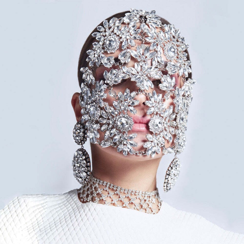Hot Crystal Full Face Mask Women Mask Masquerade Mask Rhinestone Face Party Prom