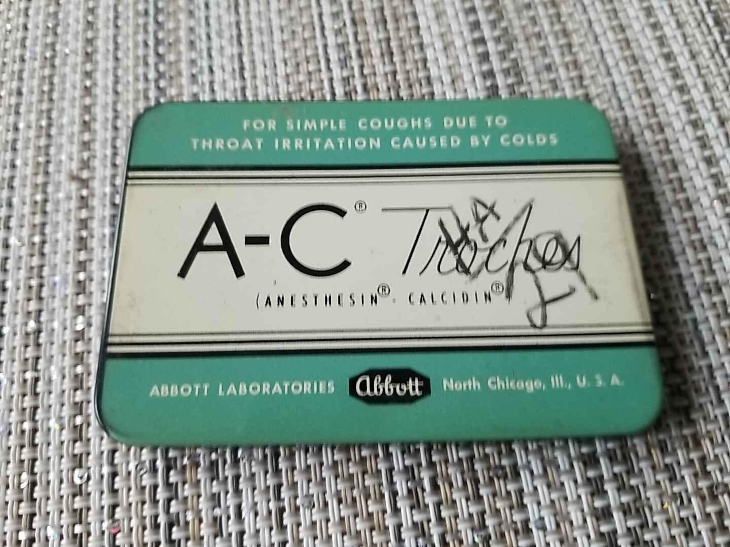 1958 NOS Vtg Abbott Laboratories A-C troches lozenges remedy for cough Tin