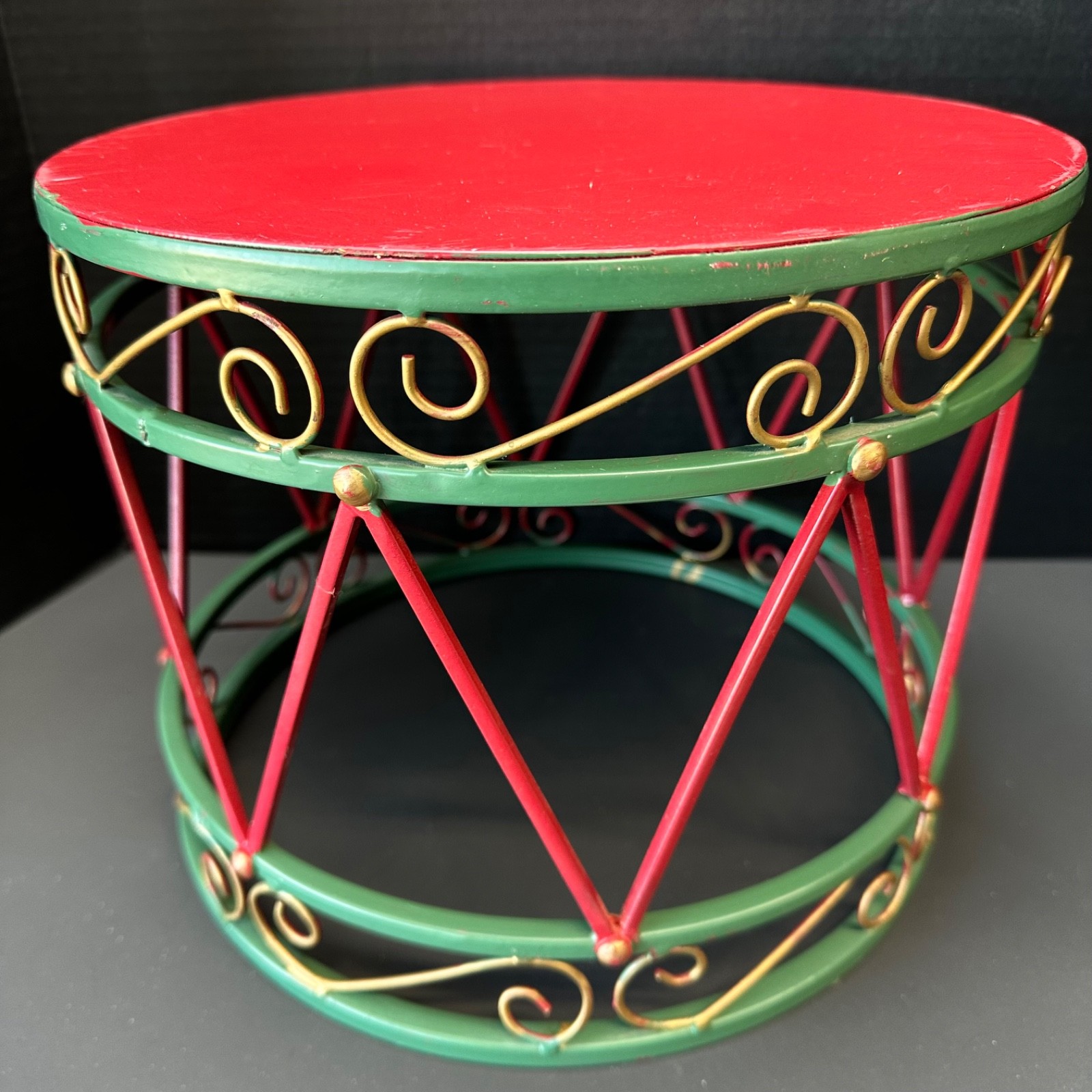 Holiday Drum Accent Table Indoor Outdoor Christmas Metal Stand