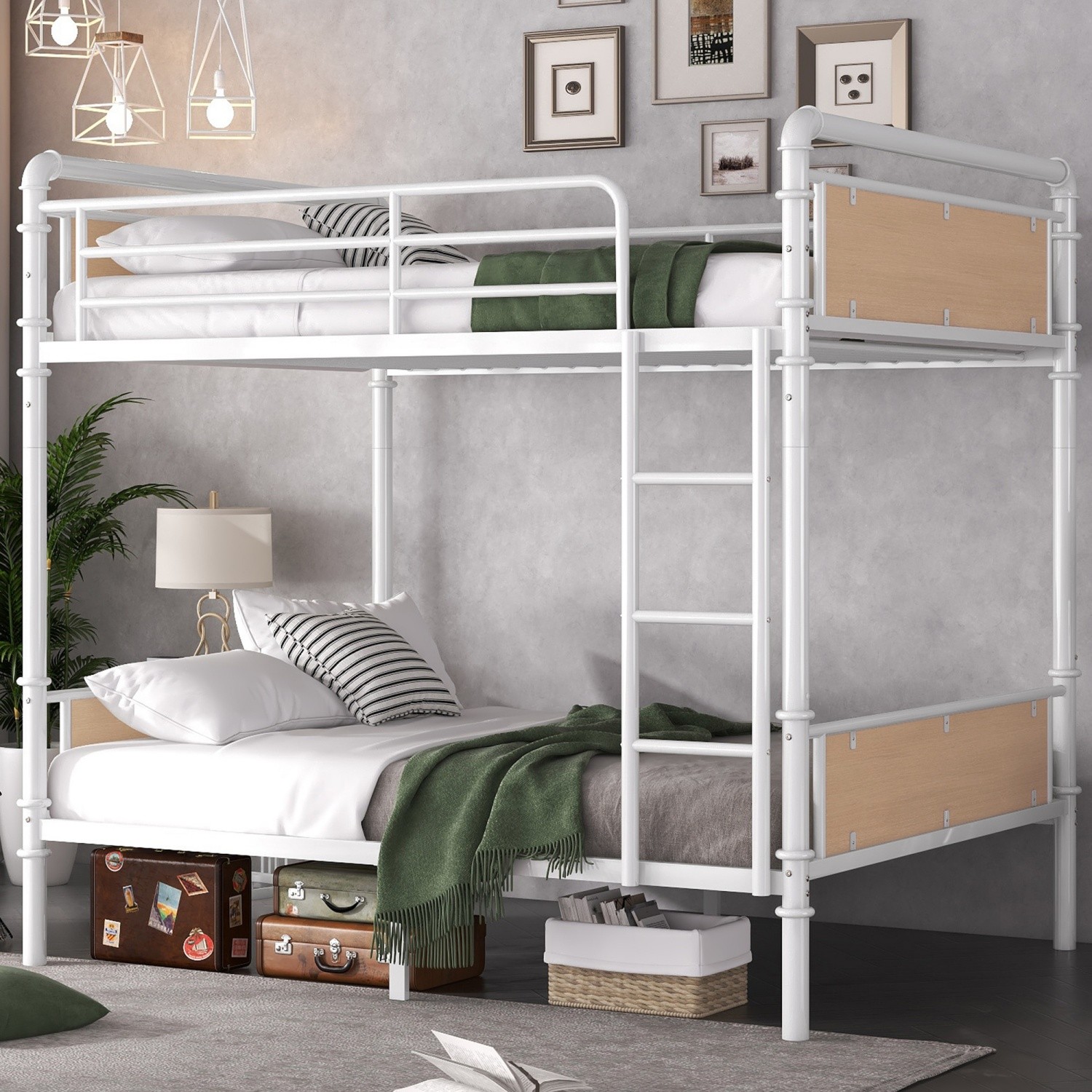 Twin XL Over Twin XL Metal Bunk Bed Convertible Into Two Single Bed White/Black