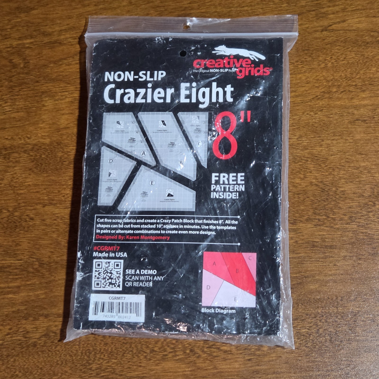 Creative Grids Non-Slip Crazier Eight 5 Piece Crazy 8" Template Set w Paperwork